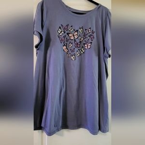 Blue/purple screen tee with butterflies from Lane Bryant.
